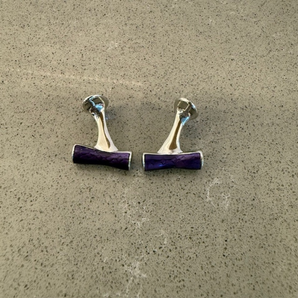Men's Purple Enamel Bar Silver-Tone Metal Pair Cufflinks -EUC